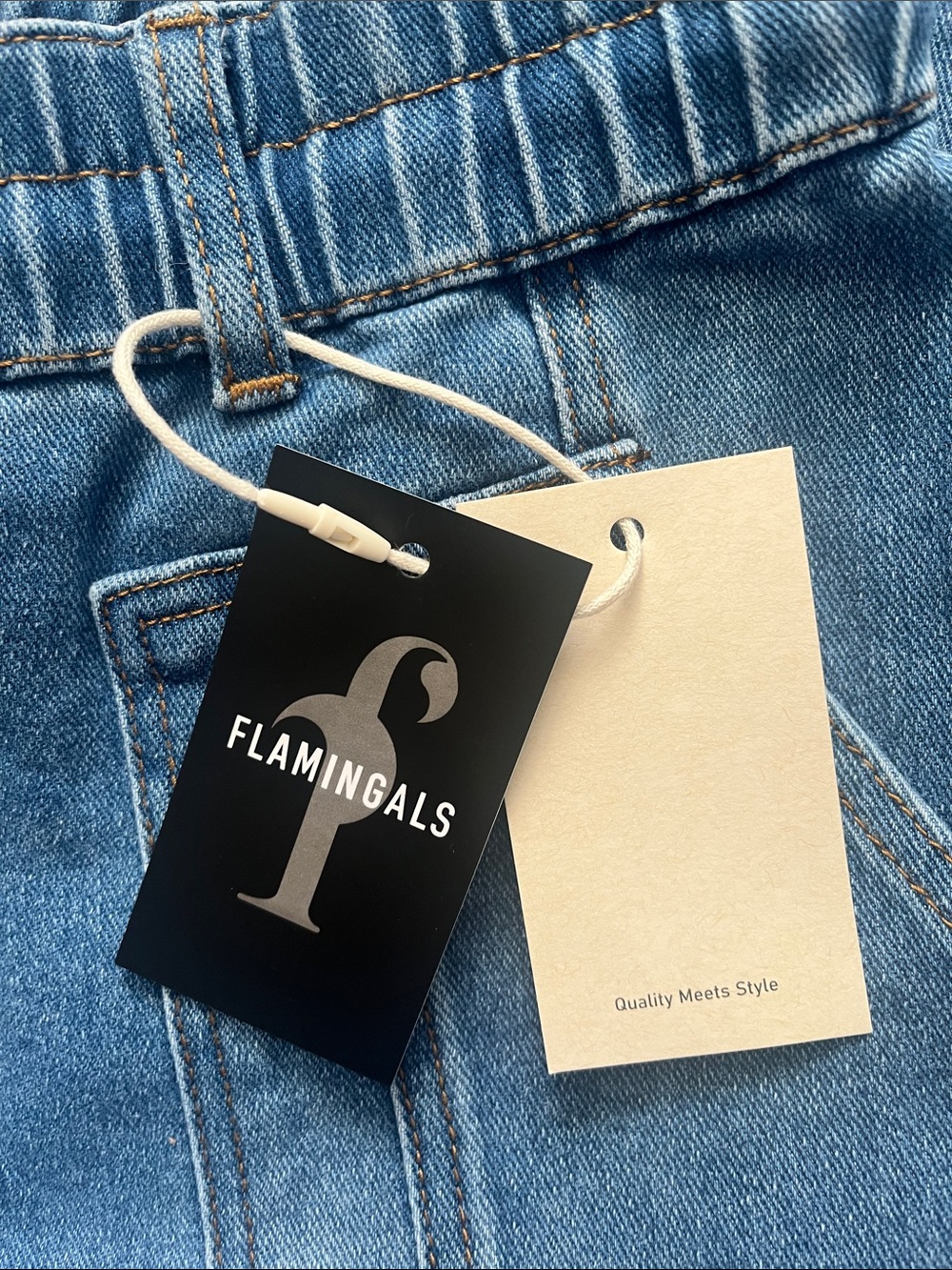 Flamingals High Waist , Wide Leg Drawstring Cropped Blue Denim Jeans XL - Picture 6 of 9